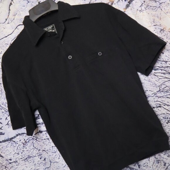 BLACK PIQUE POLO M Safe Harbor Classic Neutral Basic Office Work Golf Tennis - Picture 1 of 7